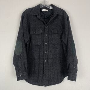 Turnbury Shirt Mens Large Button‎ Up Elbow Patches 100% Wool Gray Plaid Adult L